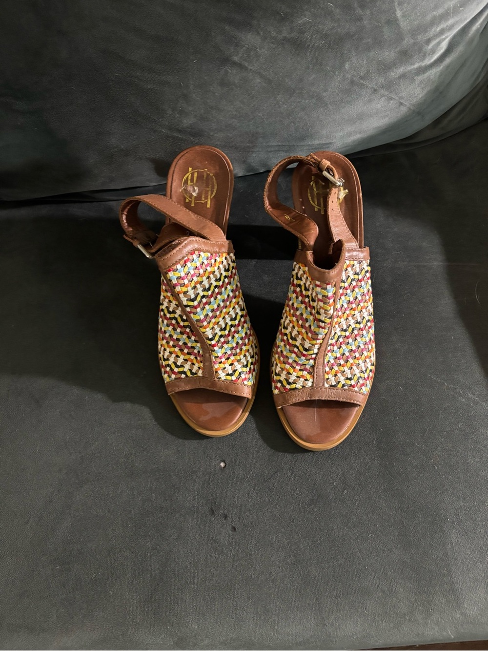 Crown Vintage Brown Multicolor Stacked Chunky Heel Sandals - Picture 2 of 7